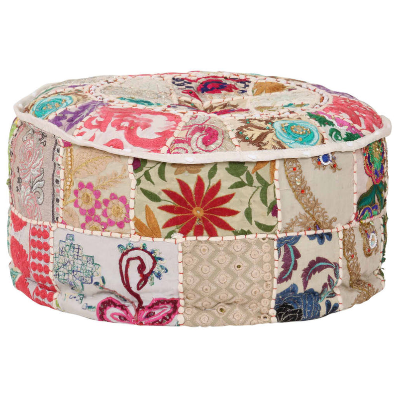 vidaXL Patchwork Pouffe Round Cotton Handmade 40x20 cm Beige