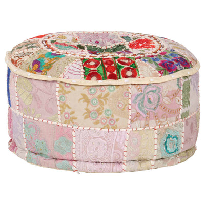 vidaXL Patchwork Pouffe Round Cotton Handmade 40x20 cm Beige