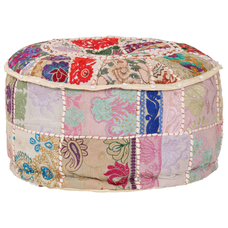 vidaXL Patchwork Pouffe Round Cotton Handmade 40x20 cm Beige