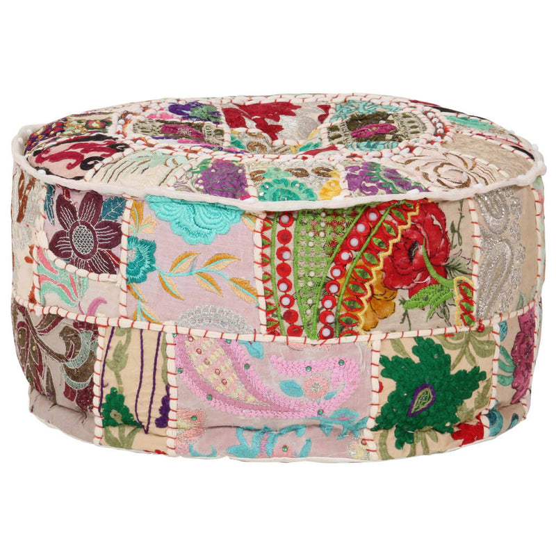 vidaXL Patchwork Pouffe Round Cotton Handmade 40x20 cm Beige