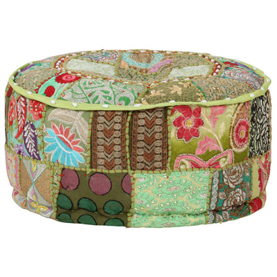 vidaXL Patchwork Pouffe Round Cotton Handmade 40x20 cm Beige