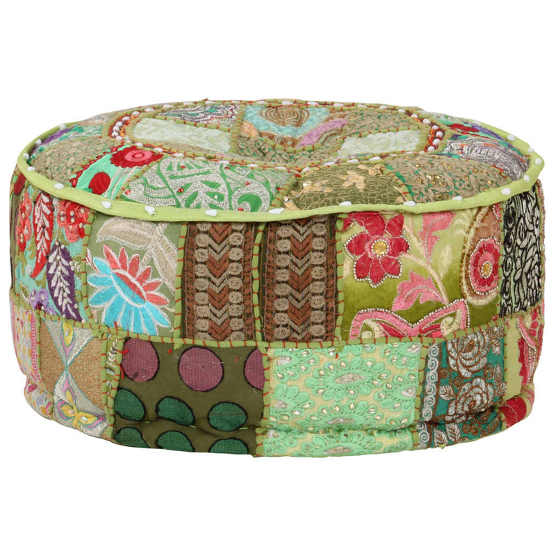 vidaXL Patchwork Pouffe Round Cotton Handmade 40x20 cm Beige