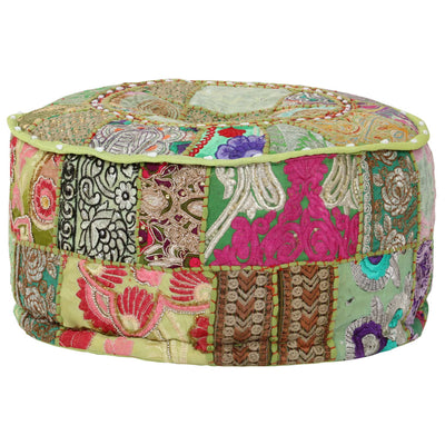 vidaXL Patchwork Pouffe Round Cotton Handmade 40x20 cm Beige