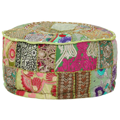 vidaXL Patchwork Pouffe Round Cotton Handmade 40x20 cm Beige