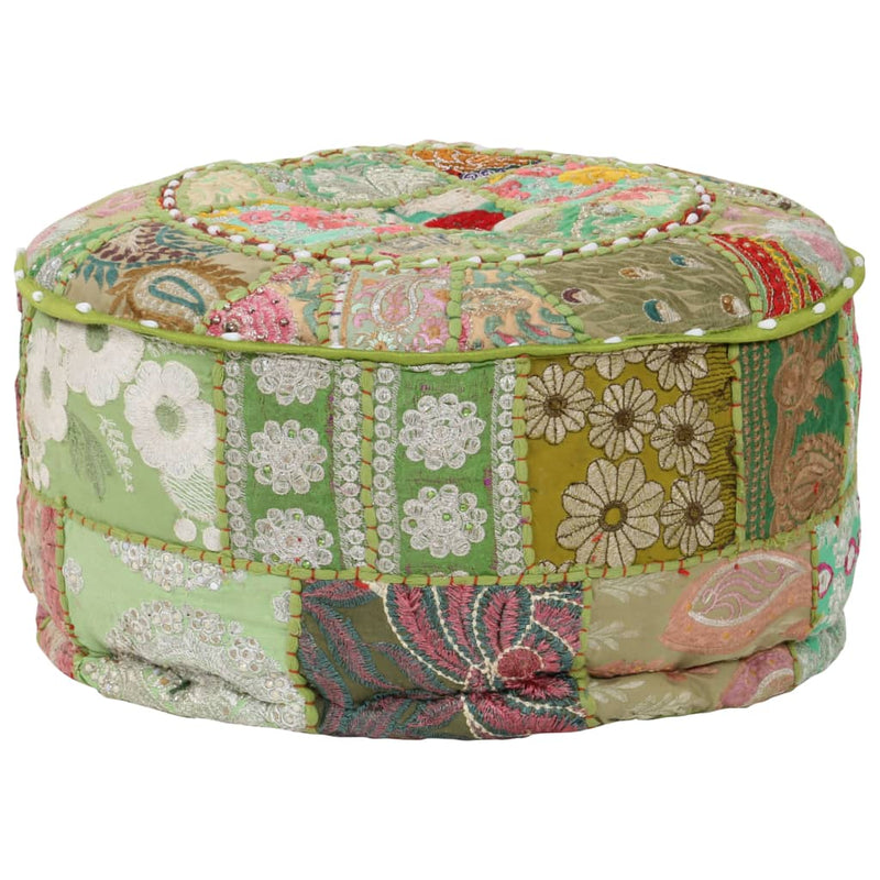 vidaXL Patchwork Pouffe Round Cotton Handmade 40x20 cm Beige