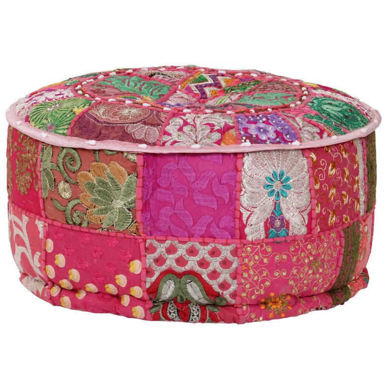 vidaXL Patchwork Pouffe Round Cotton Handmade 40x20 cm Beige