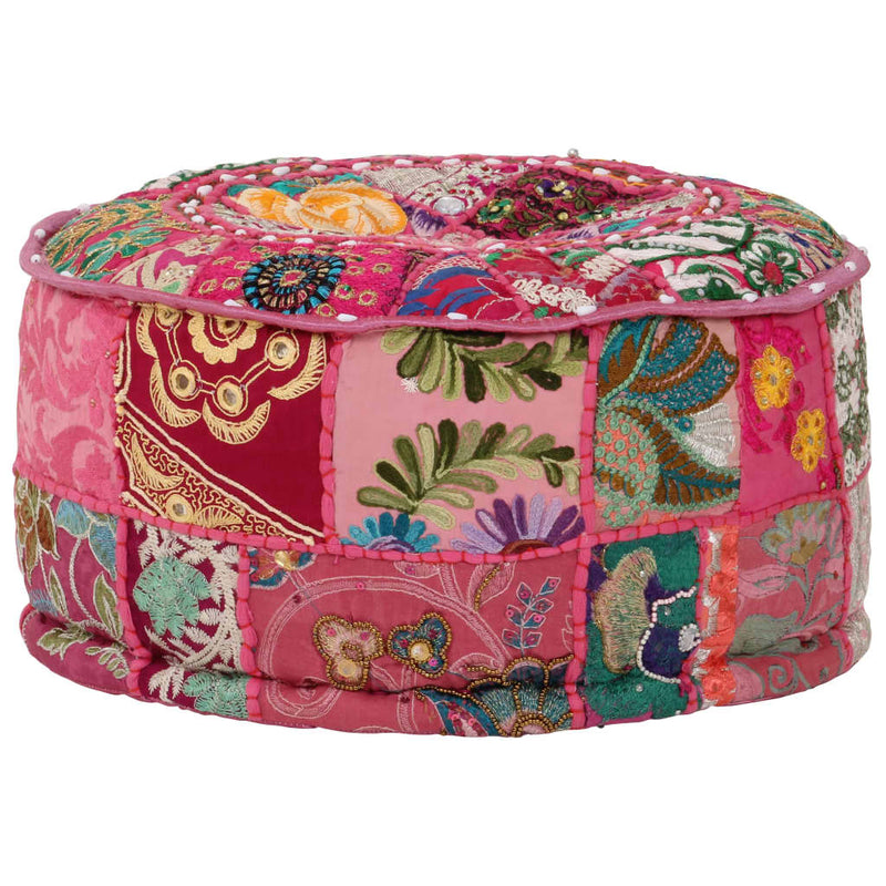 vidaXL Patchwork Pouffe Round Cotton Handmade 40x20 cm Beige