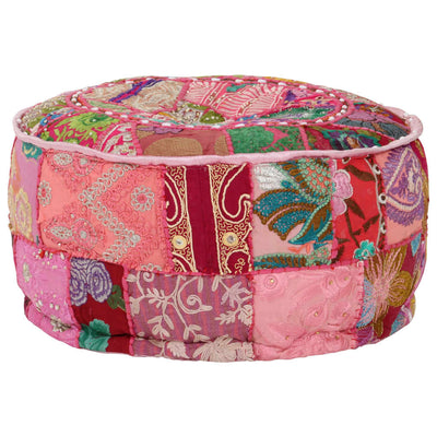 vidaXL Patchwork Pouffe Round Cotton Handmade 40x20 cm Beige