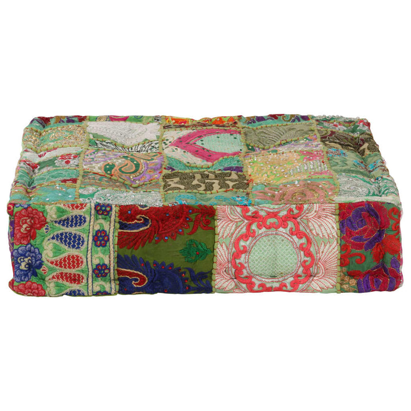 vidaXL Patchwork Pouffe Square Cotton Handmade 50x50x12 cm Green