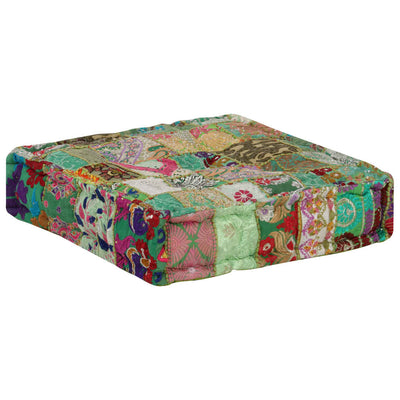 vidaXL Patchwork Pouffe Square Cotton Handmade 50x50x12 cm Green