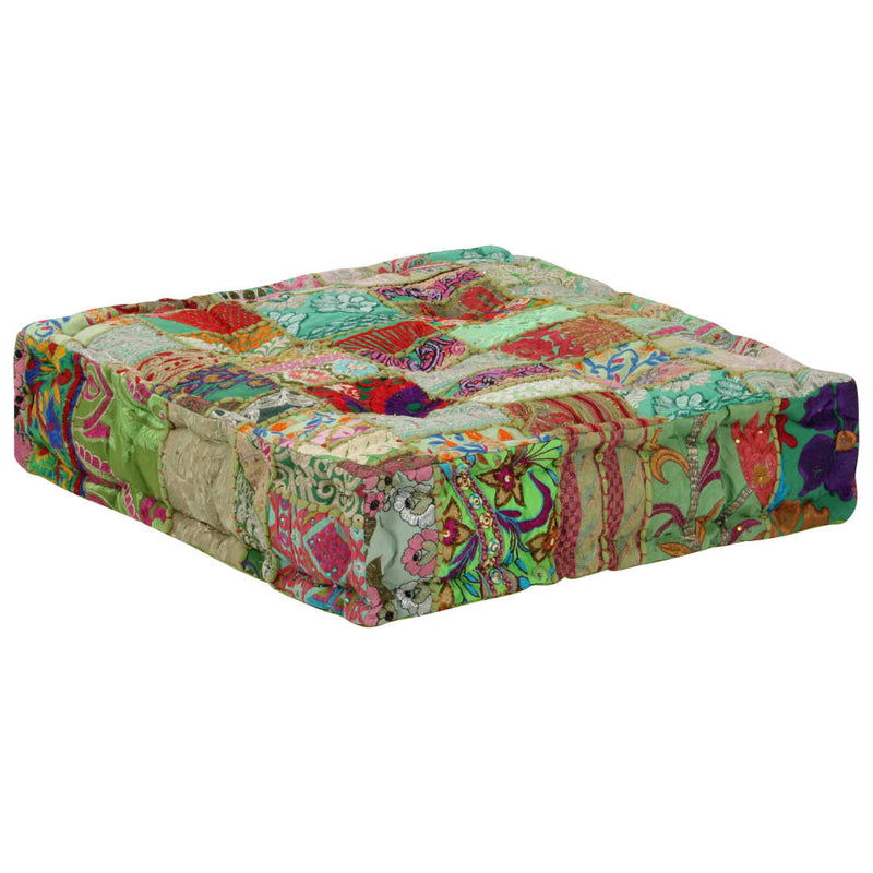 vidaXL Patchwork Pouffe Square Cotton Handmade 50x50x12 cm Green