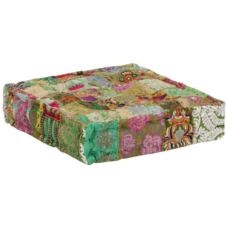 vidaXL Patchwork Pouffe Square Cotton Handmade 50x50x12 cm Green