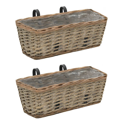 vidaXL Balcony Planter 2 pcs Wicker with PE Lining 80 cm
