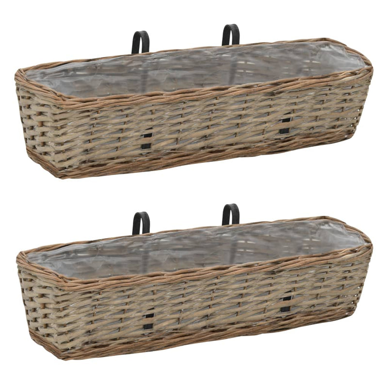 vidaXL Balcony Planter 2 pcs Wicker with PE Lining 80 cm