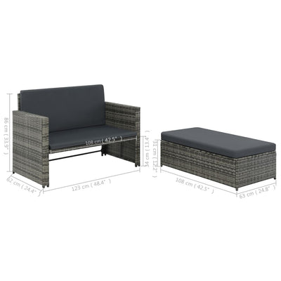 vidaXL 2 Piece Garden Lounge Set with Cushions Poly Rattan Grey