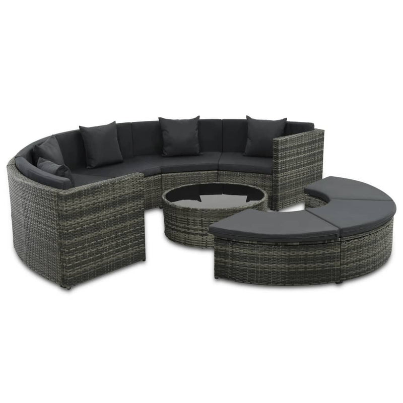 vidaXL 7 Piece Garden Lounge Set with Cushions Poly Rattan Grey