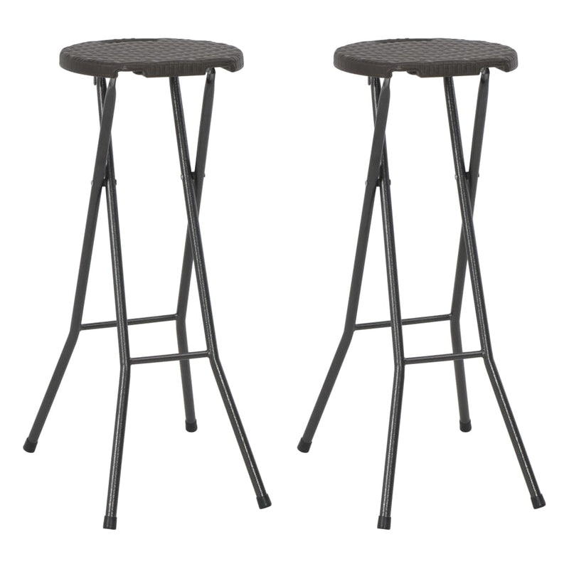 vidaXL Folding Bar Stools 2 pcs HDPE and Steel Brown Rattan Look