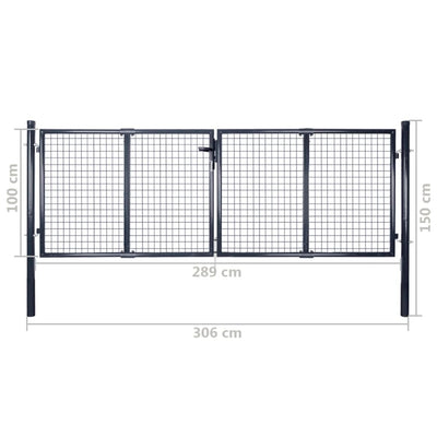 vidaXL Mesh Garden Gate Galvanised Steel 289x100 cm Grey