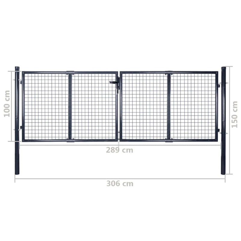 vidaXL Mesh Garden Gate Galvanised Steel 289x100 cm Grey