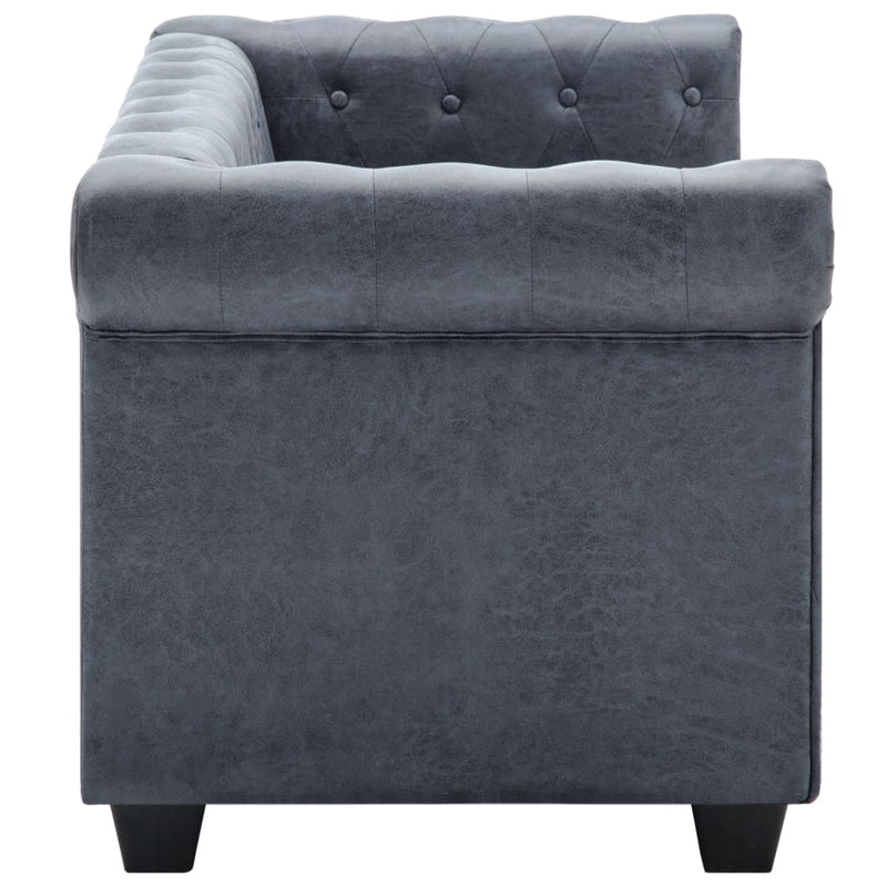vidaXL 2-Seater Chesterfield Sofa Artificial Suede Leather Grey