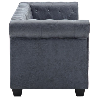 vidaXL 3-Seater Chesterfield Sofa Artificial Suede Leather Grey
