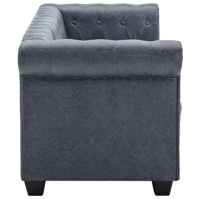 vidaXL 3-Seater Chesterfield Sofa Artificial Suede Leather Grey