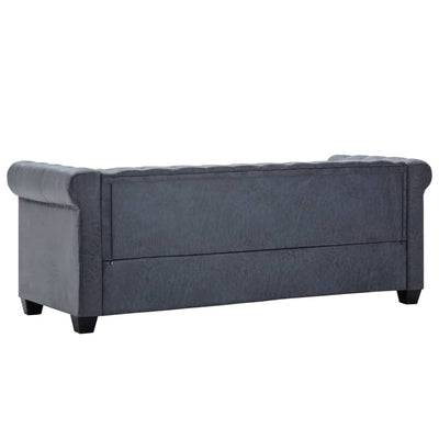 vidaXL 3-Seater Chesterfield Sofa Artificial Suede Leather Grey