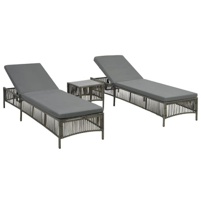 vidaXL Sunloungers 2 pcs with Table Poly Rattan Grey