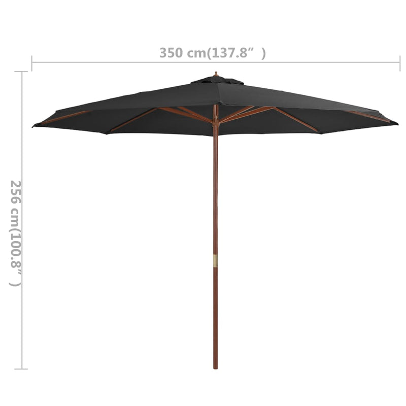 vidaXL Garden Parasol with Wooden Pole 350 cm Anthracite