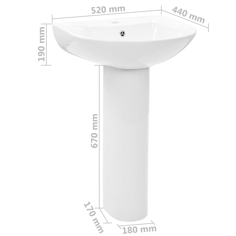 vidaXL Freestanding Basin with Pedestal Ceramic White 650x520x200 mm