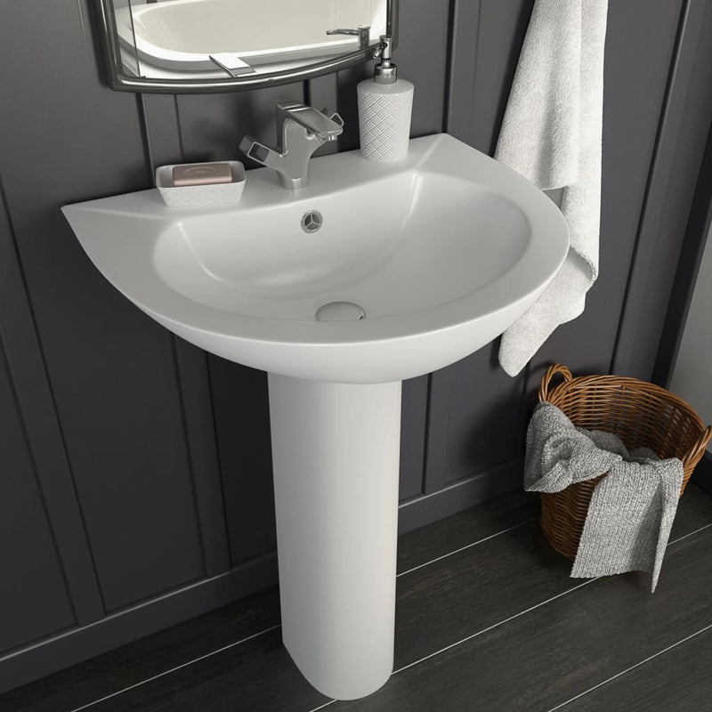 vidaXL Freestanding Basin with Pedestal Ceramic White 650x520x200 mm