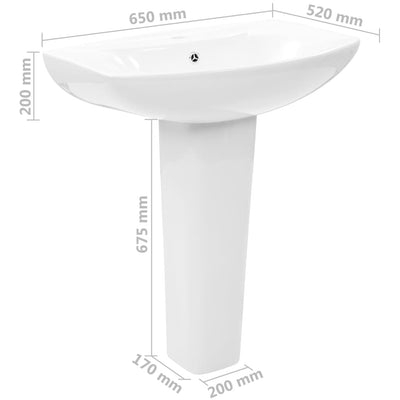 vidaXL Freestanding Basin with Pedestal Ceramic White 650x520x200 mm