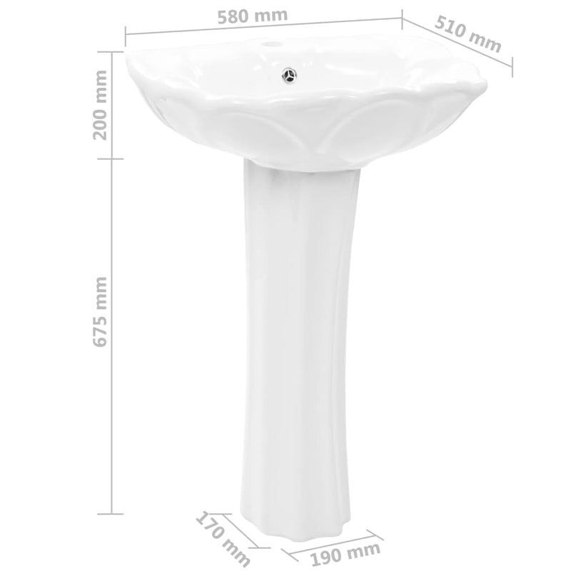 vidaXL Freestanding Basin with Pedestal Ceramic White 650x520x200 mm