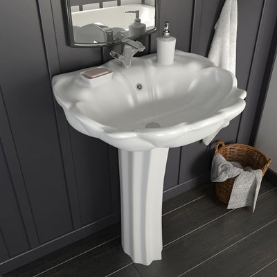 vidaXL Freestanding Basin with Pedestal Ceramic White 650x520x200 mm