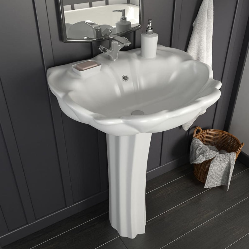 vidaXL Freestanding Basin with Pedestal Ceramic White 650x520x200 mm