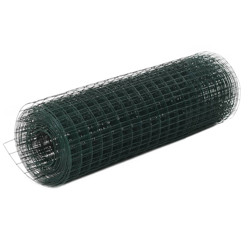 vidaXL Chicken Wire Fence Steel with PVC Coating 10x1.5 m Green