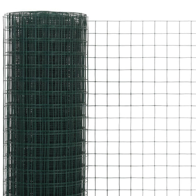 vidaXL Chicken Wire Fence Steel with PVC Coating 10x1.5 m Green