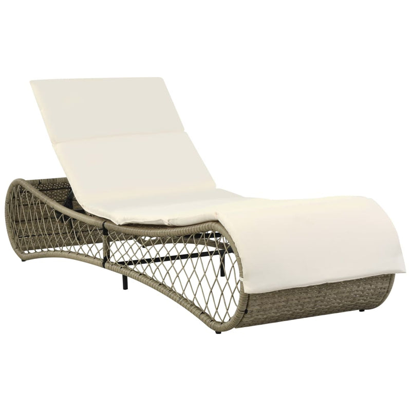 vidaXL Sun Lounger with Cushion Poly Rattan Grey