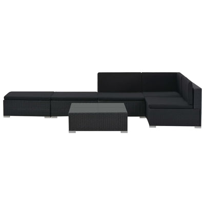 vidaXL 6 Piece Garden Lounge Set with Cushions Poly Rattan Black