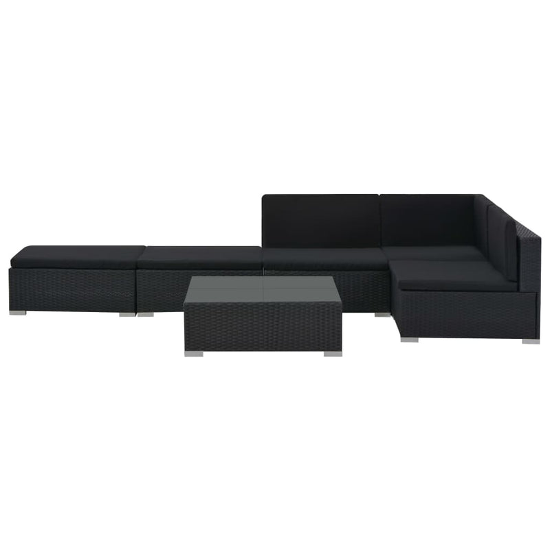 vidaXL 6 Piece Garden Lounge Set with Cushions Poly Rattan Black