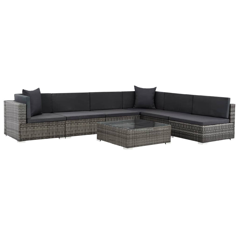 vidaXL 7 Piece Garden Lounge Set with Cushions Poly Rattan Black