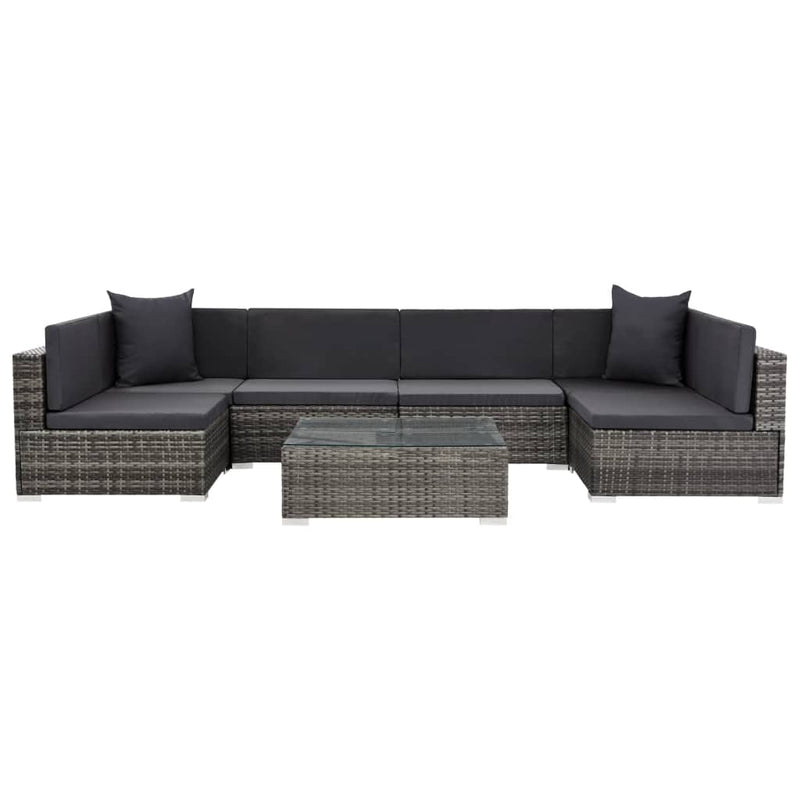 vidaXL 7 Piece Garden Lounge Set with Cushions Poly Rattan Black
