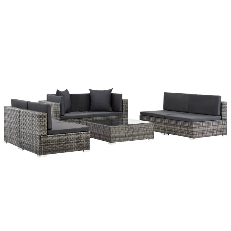 vidaXL 7 Piece Garden Lounge Set with Cushions Poly Rattan Black