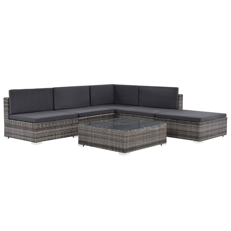 vidaXL 6 Piece Garden Lounge Set with Cushions Poly Rattan Grey