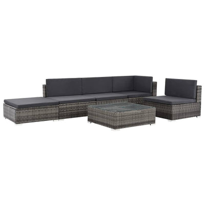 vidaXL 6 Piece Garden Lounge Set with Cushions Poly Rattan Grey