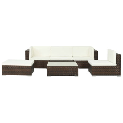 vidaXL 6 Piece Garden Lounge Set with Cushions Poly Rattan Brown