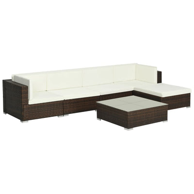 vidaXL 6 Piece Garden Lounge Set with Cushions Poly Rattan Brown