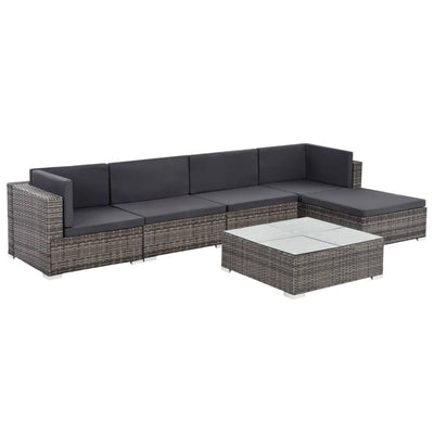 vidaXL 6 Piece Garden Lounge Set with Cushions Poly Rattan Brown