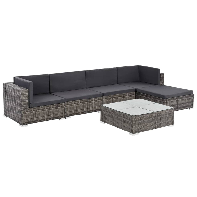 vidaXL 6 Piece Garden Lounge Set with Cushions Poly Rattan Brown