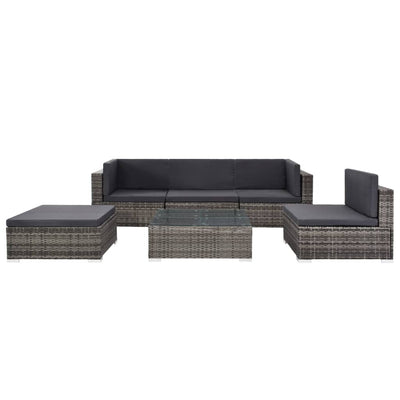 vidaXL 6 Piece Garden Lounge Set with Cushions Poly Rattan Brown